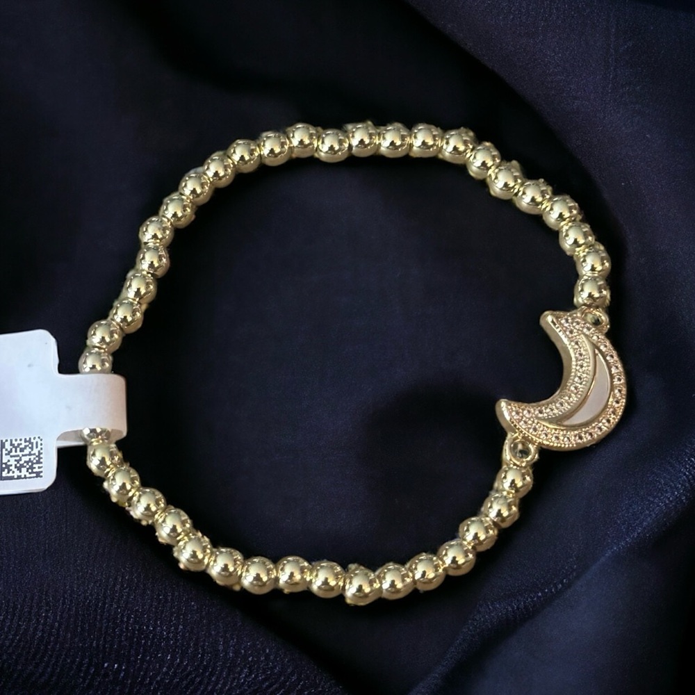 Zoe Belle ball chain mother of pearl moon stretch bracelet
